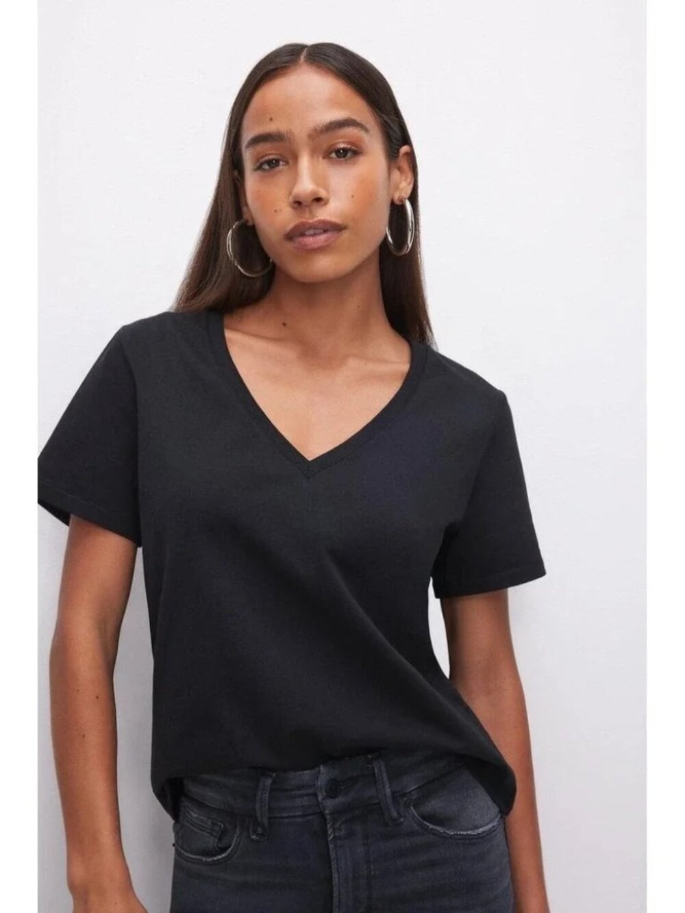 GOOD AMERICAN plus classic v neck tee in black001 (3XL)